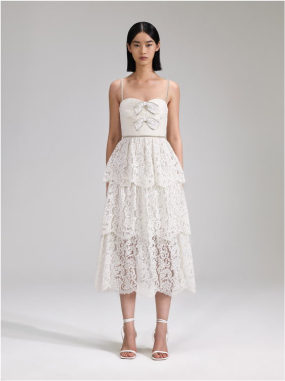 Metallic Boucle And Chiffon Midi Dress