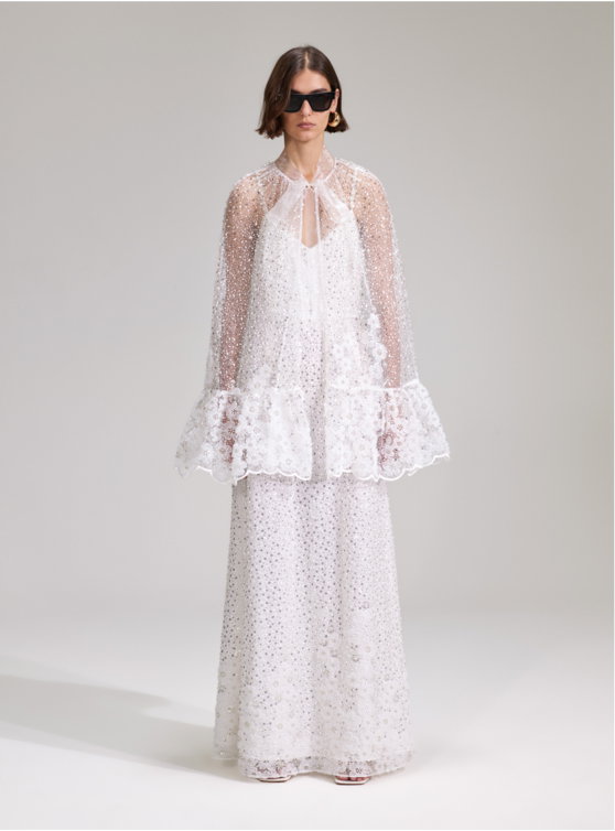 Metallic Boucle And Chiffon Midi Dress