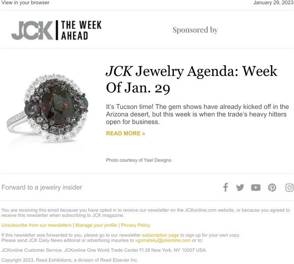 JCK Jewelry Agenda: Week Of Jan. 29