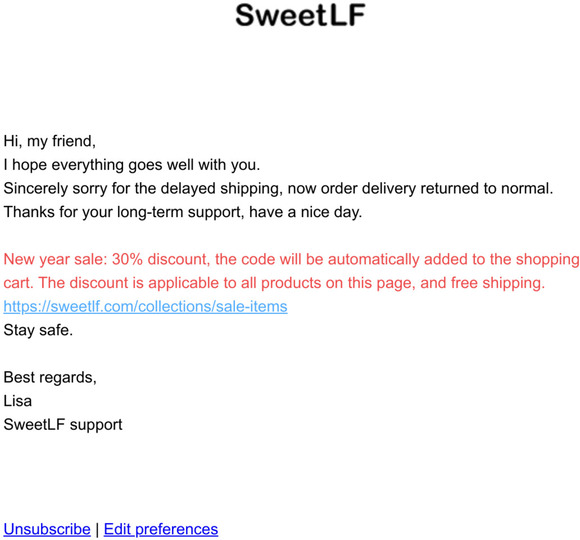 Notice: Order delivery returned to normal