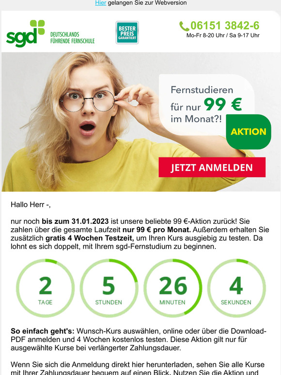 Herr —, Fernstudieren für 99 € im Monat