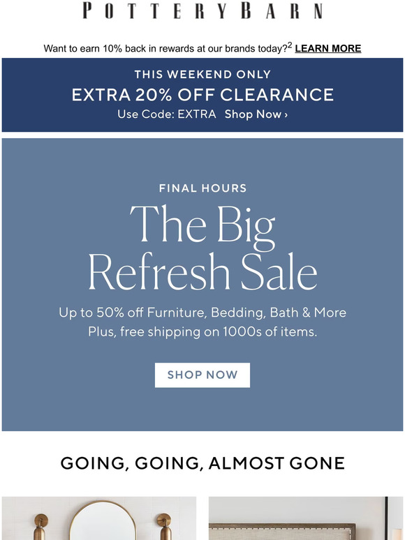 Pottery Barn Final hours! ⌛ The Big Refresh Sale. Milled