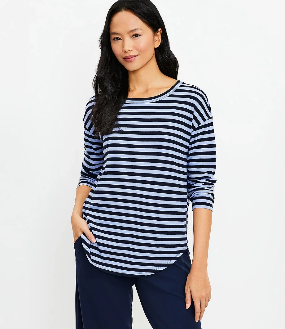 Lou & Grey Stripe Ribbed Signaturesoft Jersey Shirttail Top