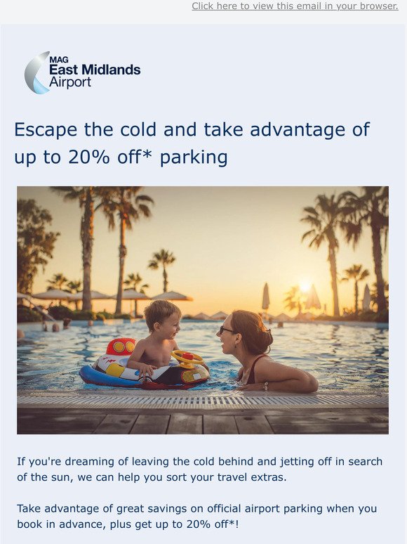 Leaving the cold behind? Get up to 20% off* official airport parking