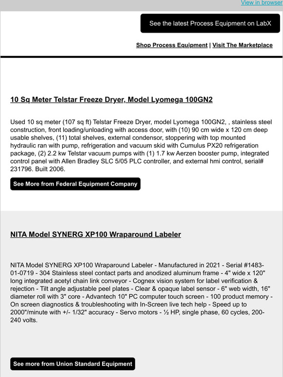 LabX Process Equipment Shop the latest from LabX Week of Jan 30th