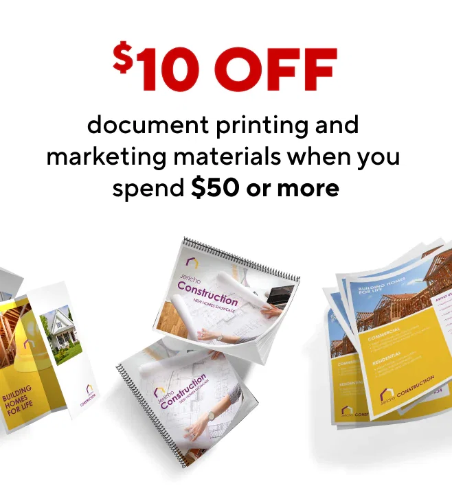 $10 off document printing and marketing materials when you spend $50 or more