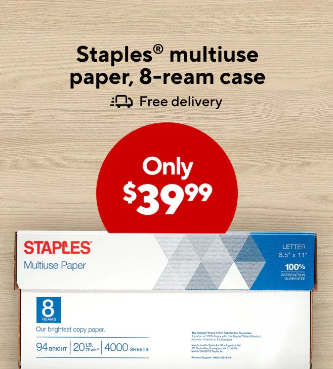 Only $39.99 for Staples multiuse copy paper, 8-Ream
