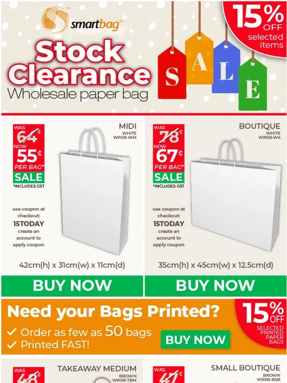 15% off – STOCK CLEARANCE Bag Sale