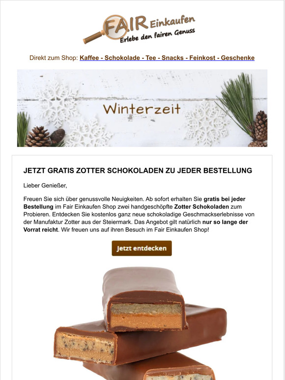 Jetzt Gratis Zotter Schokoladen zu jeder Bestellung