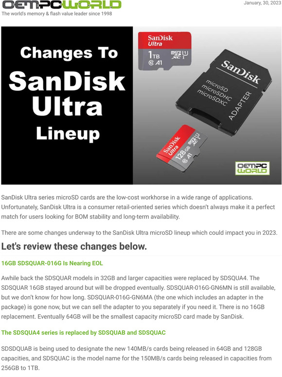 Recent Lineup Changes to SanDisk Ultra MicroSD Cards