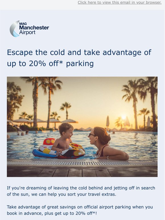 Leaving the cold behind? Get up to 20% off* official airport parking