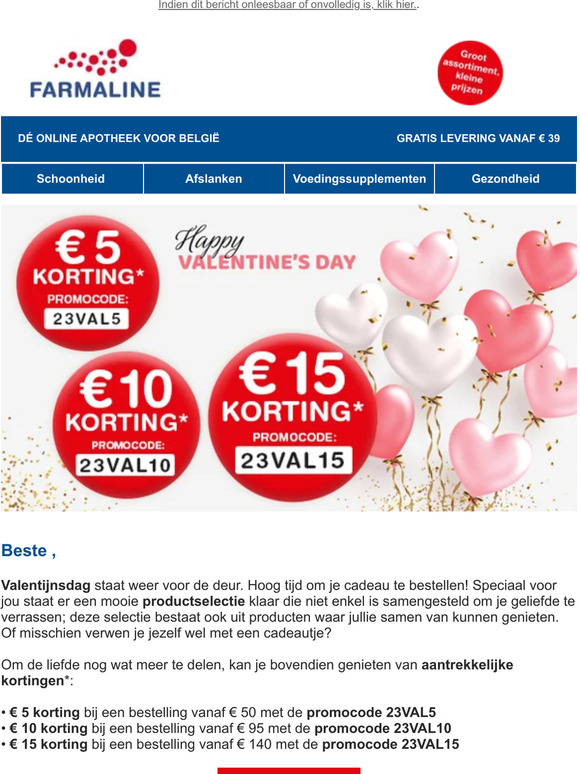 💕 , kies je korting van € 5, € 10 of € 15 voor Valentijnsdag! 💕