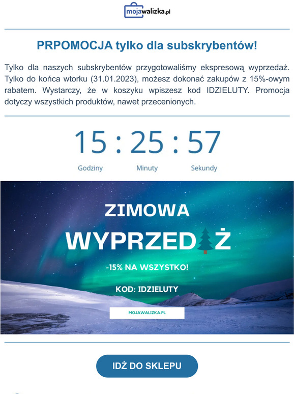 ☰ -15% na WSZYSTKO, nawet przecenione! Tylko dziś! Tylko dla subskrybentów!