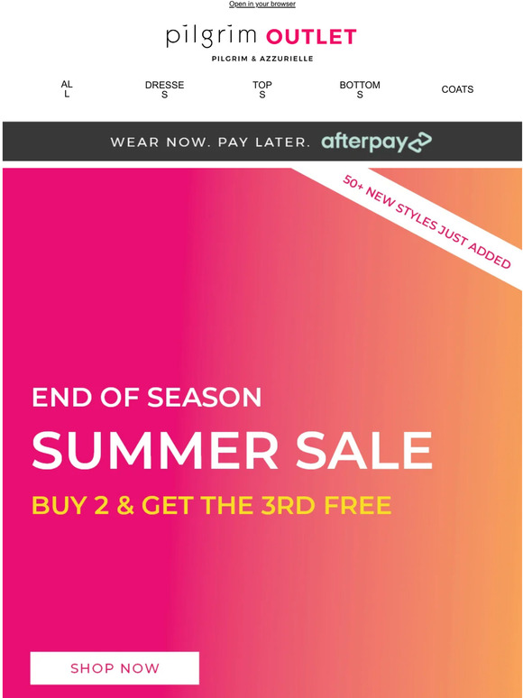 Outlet HUGE Summer Sale ☀️ Get The 3rd Item FREE!*