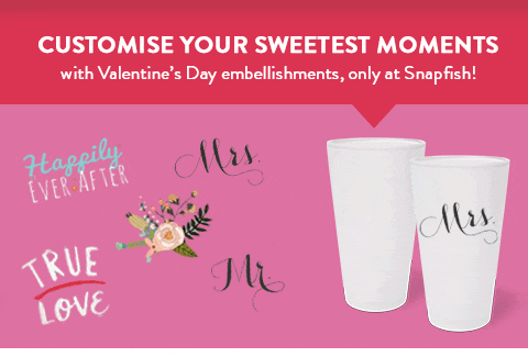 Customise your sweetest moments with Valentine's day embellishments, only at Snapfish!