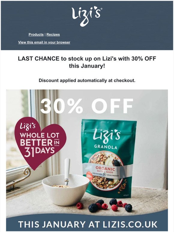 LAST DAY! Stock up on Lizi's with 30% OFF