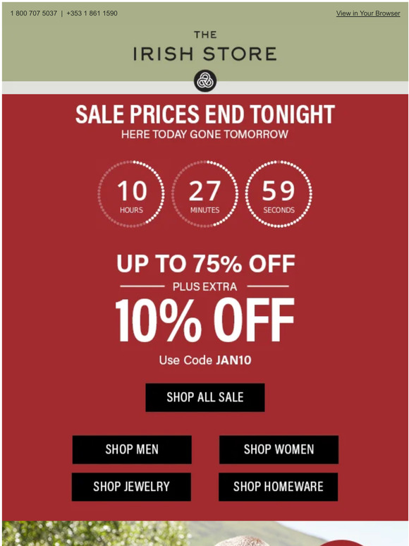 The Irish Store Unmissable Prices End at Midnight. 🕔 Milled