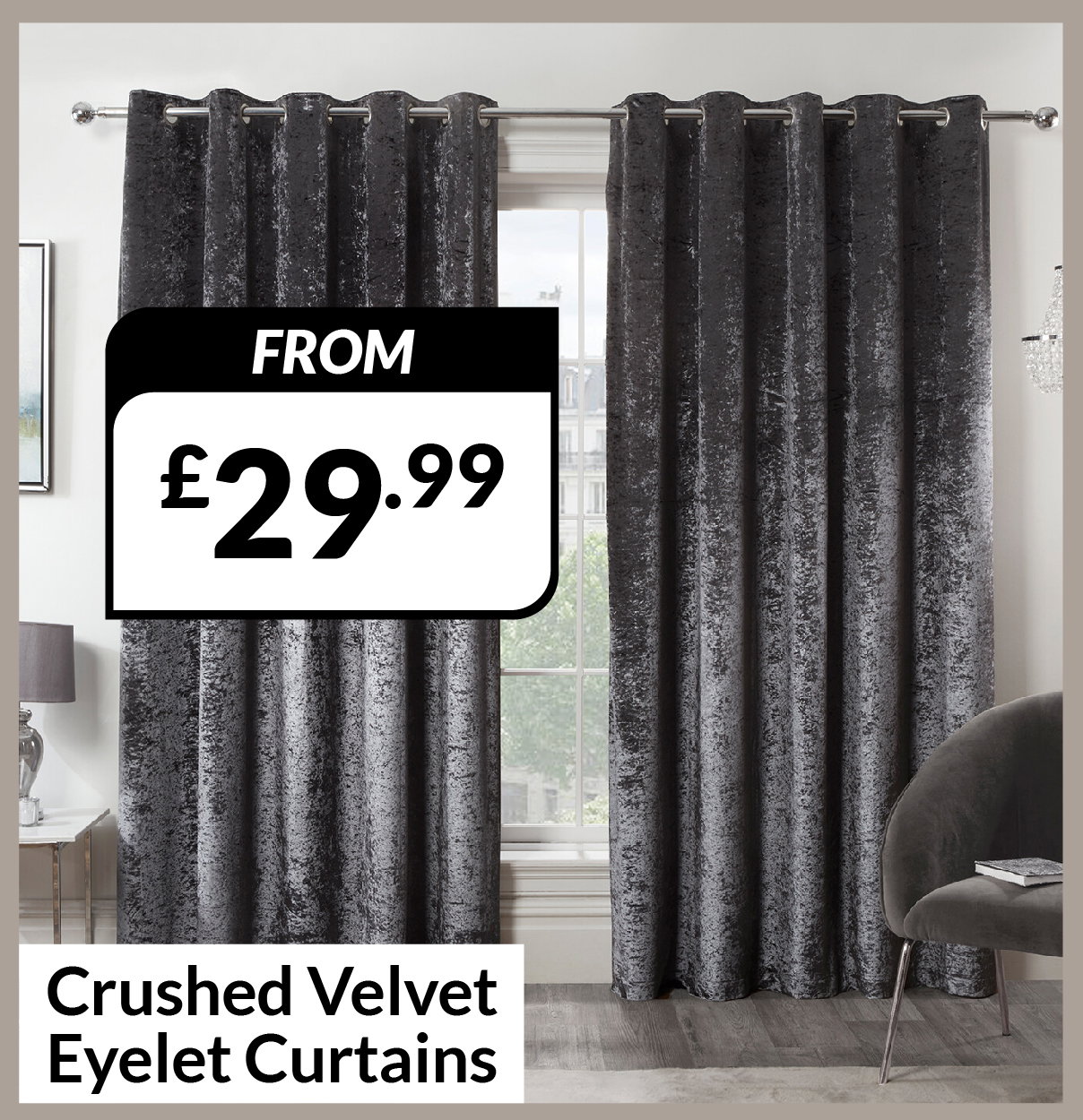 Crushed Velvet Eyelet Curtains