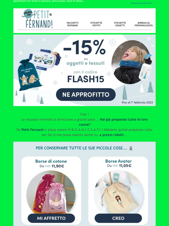 🚀 OFFERTA FLASH: -15% su TUTTI gli oggetti e i tessuti