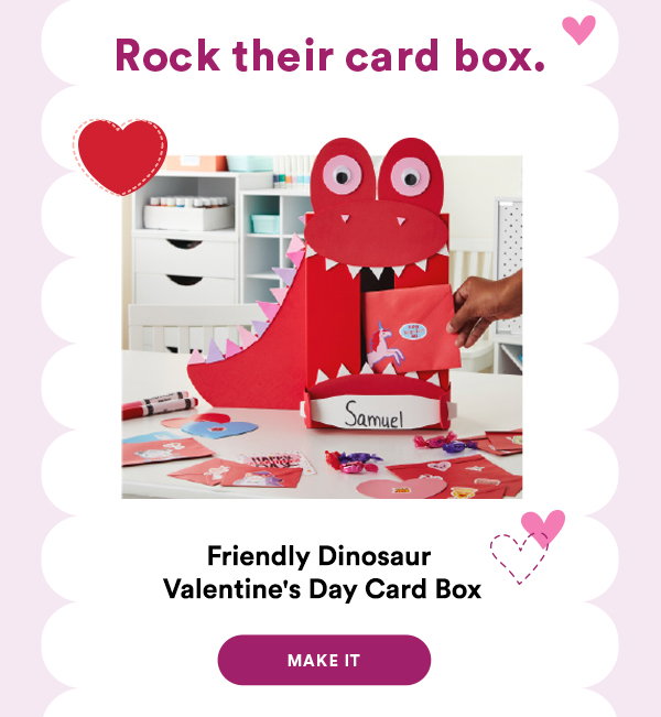 Friendly Dinosaur Valentine's Day Card Box