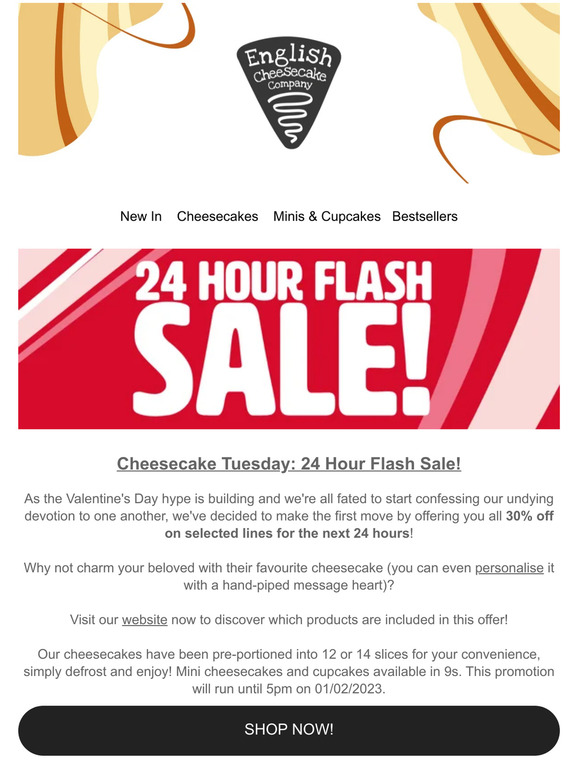 Cheesecake Tuesday: 24 Hour Flash Sale!