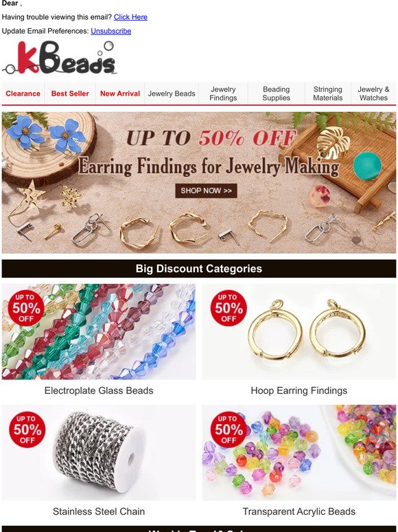 Up to 50% OFF Earring Findings for Jewelry Making + Hot Catagories