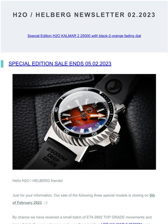 H2O SPECIAL EDITION / Our sale is closing 05th of February 2023