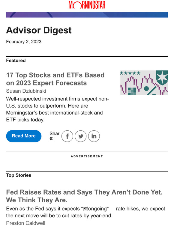 Morningstar Inc. 17 Top Stocks and ETFs Based on 2023 Expert Forecasts