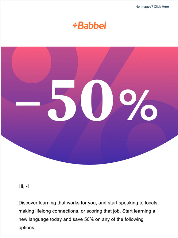 👍 Hi there - 50% off language learning? Yes please!