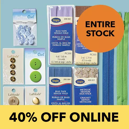 40% off Online ENTIRE STOCK Zippers and Wrights(r) tapes & Braids 