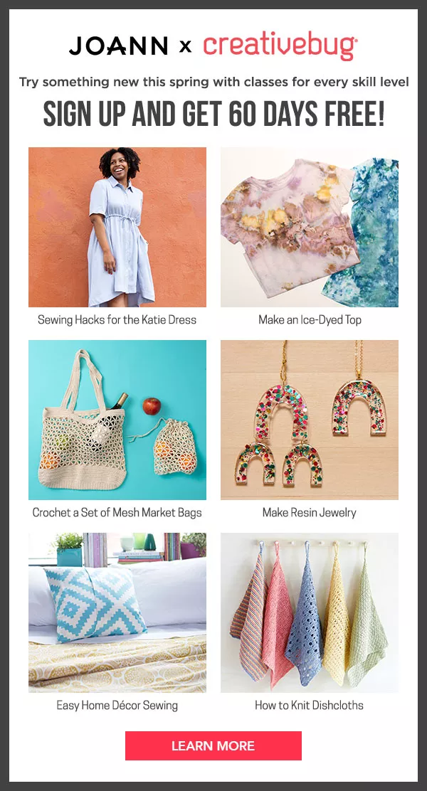 Creativebug. Sign up and get 60 days free! LEARN MORE.