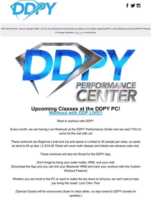 Upcoming DDP Workouts at DDPY Performance Center