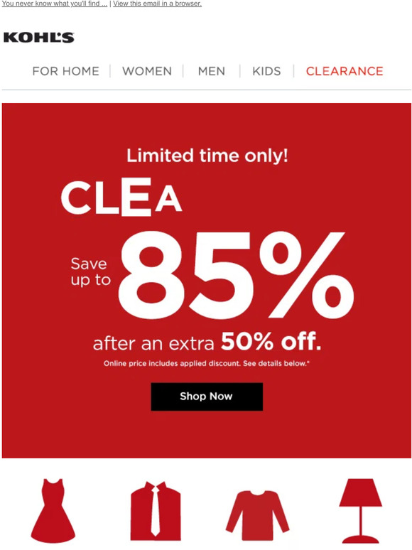 Kohl's Clearance!! Get up to 85% off Your Favorites at Kohl's!