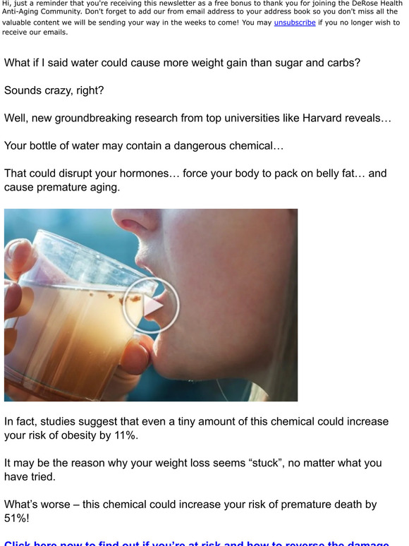 DeRose Health Harvard Water causes weight gain and premature death
