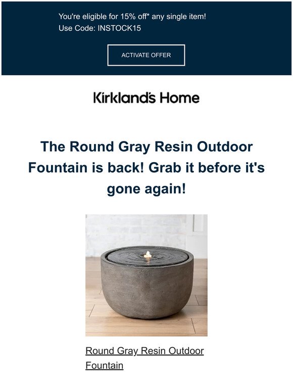🔔 Back in stock! The Round Gray Resin Outdoor Fountain is available again! 