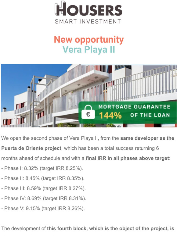 💰💰 New project: Vera Playa II, with 71% of homes sold 💰💰