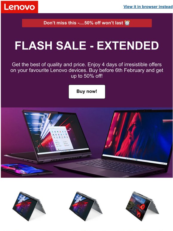 Hi —, EXTENDED! Flash Sale – 50% Off!