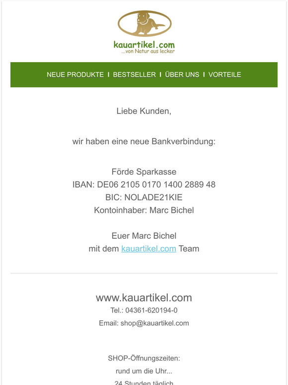 www.kauartikel.com - Neue Bankverbindung