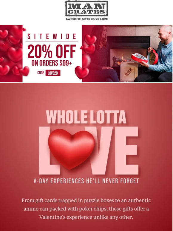 Man Crates 💡 Experiences to win his heart this Valentine's Day! Milled