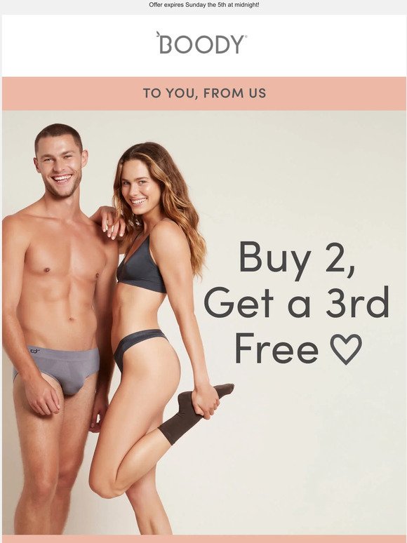 To You, From Boody ❤️  Buy ANY 2 Bras or Underwear, Get a 3rd Free