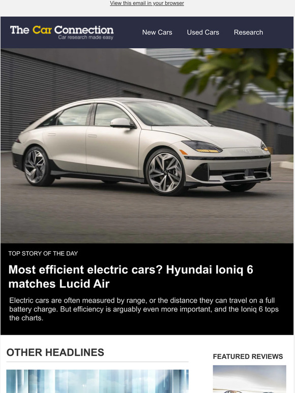 The Car Connection Most efficient electric cars? Hyundai Ioniq 6