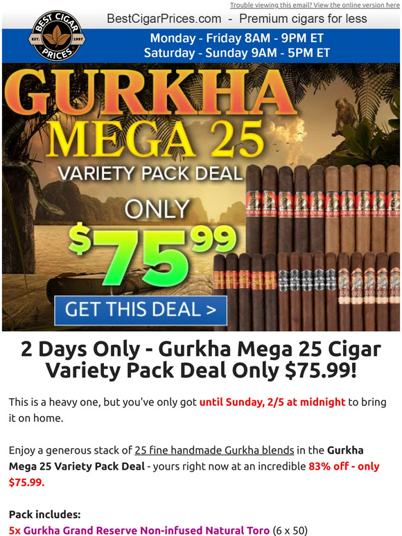 Best Cigar Prices ⚔️ Gurkha Mega 25 Cigar Variety Pack Deal Only 75.