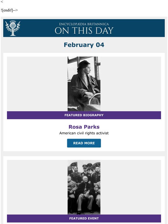 Yalta Conference opened, Rosa Parks is featured, and more from Britannica