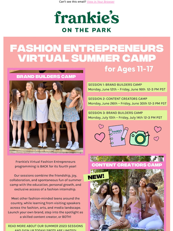Frankie'S On The Park Virtual Fashion Camp 2023 Lineup is HERE Milled