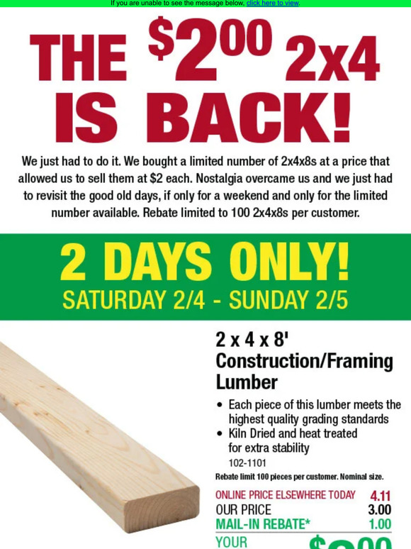 Menards 2x4 ONLY 2.00! Milled
