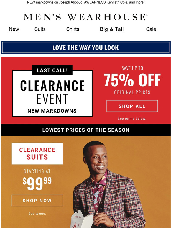 Men's Wearhouse CLEARANCE Suits starting at 99.99 Milled