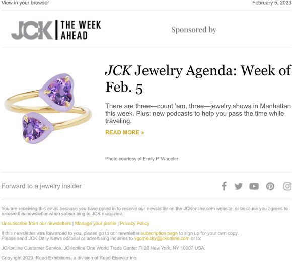 JCK Jewelry Agenda: Week of Feb. 5