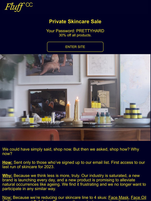 Fluff: Enter Private Skincare Sale