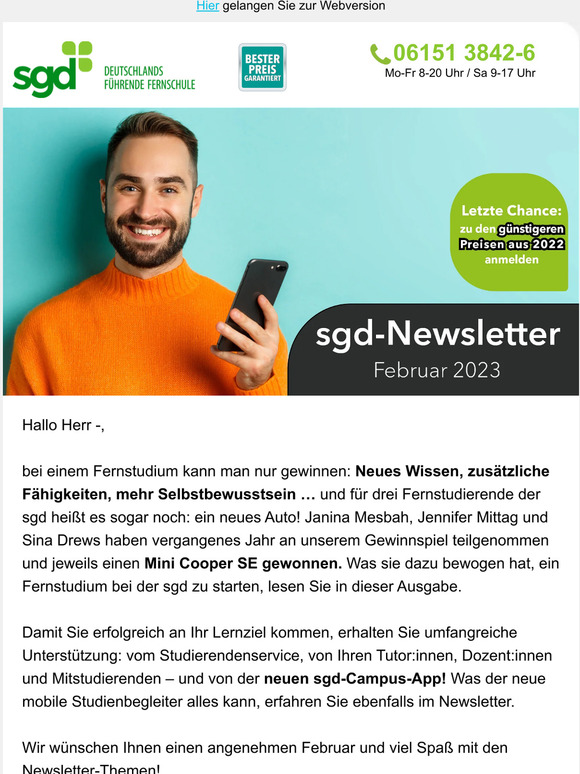 Neue sgd-Campus-App, Gewinnerinnen und zu 2022 Preisen anmelden
