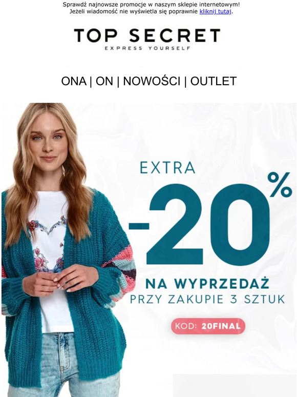 20% EXTRA rabatu na WYPRZEDAŻ dla Ciebie!